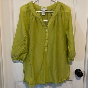 Soft SurroundingsTerra Lace Hem Chartreuse Silk Blend Tunic TopSz XS Petite NWOT
